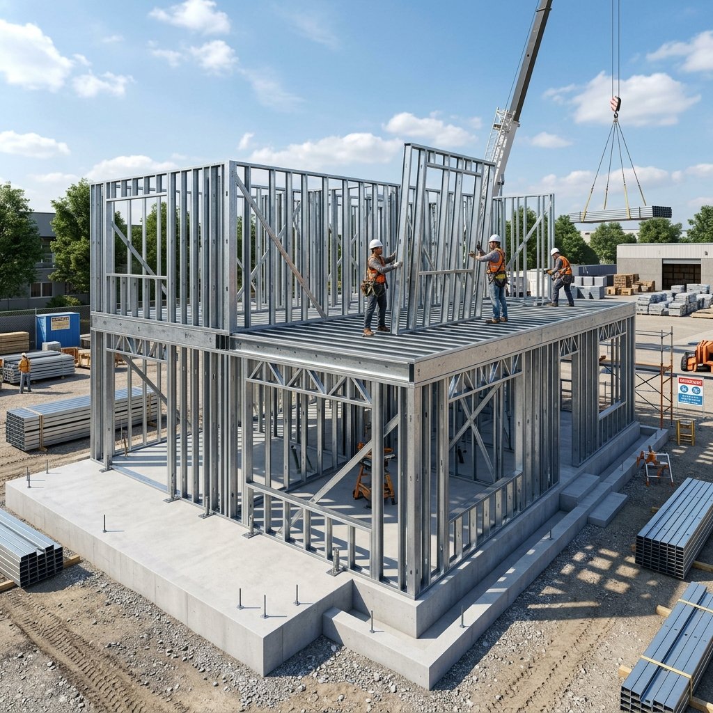 Light Gauge Steel Frame Structure under erection